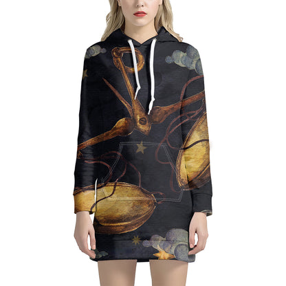 Watercolor Libra Zodiac Sign Print Pullover Hoodie Dress
