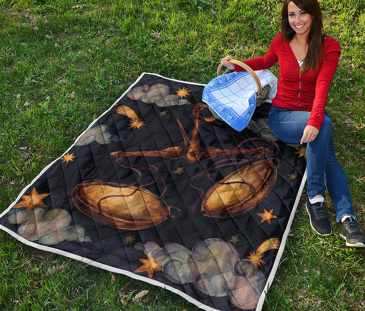 Watercolor Libra Zodiac Sign Print Quilt