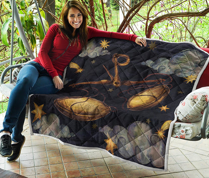 Watercolor Libra Zodiac Sign Print Quilt