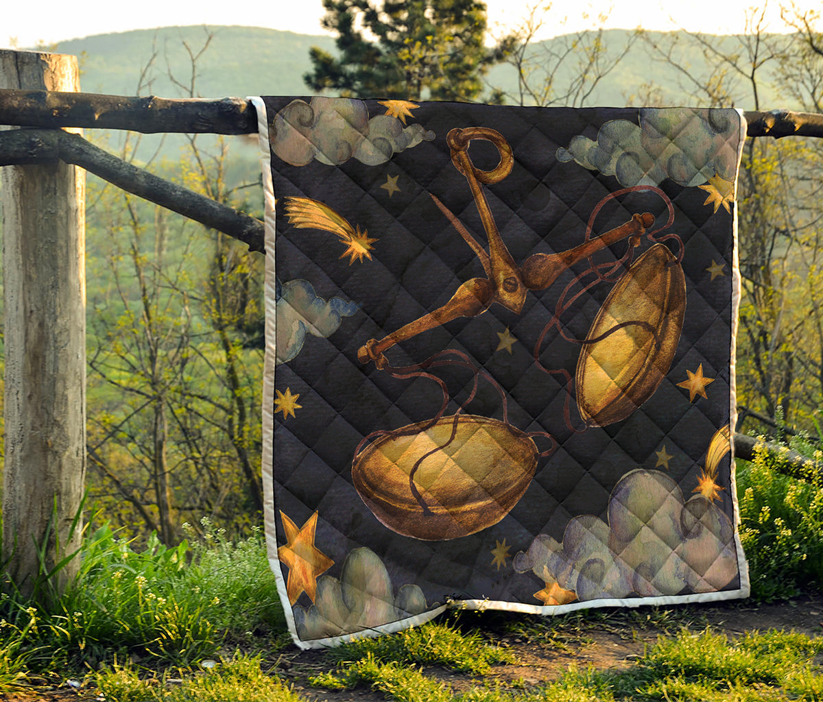 Watercolor Libra Zodiac Sign Print Quilt