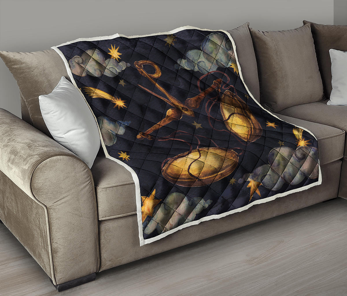 Watercolor Libra Zodiac Sign Print Quilt