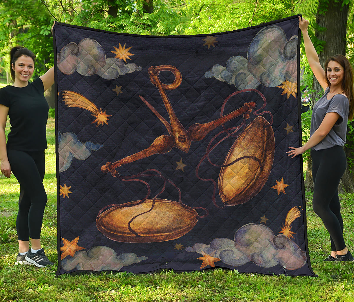 Watercolor Libra Zodiac Sign Print Quilt