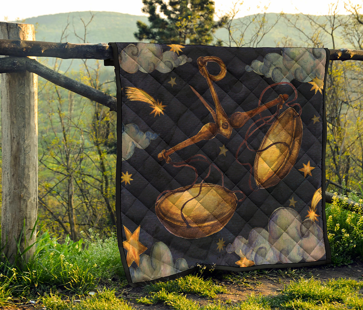 Watercolor Libra Zodiac Sign Print Quilt