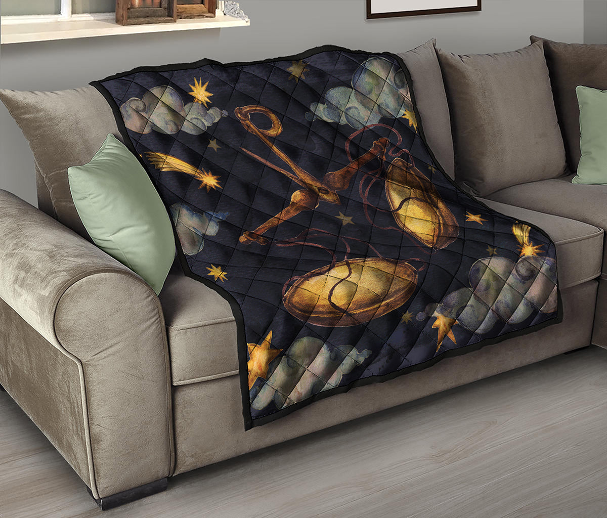 Watercolor Libra Zodiac Sign Print Quilt