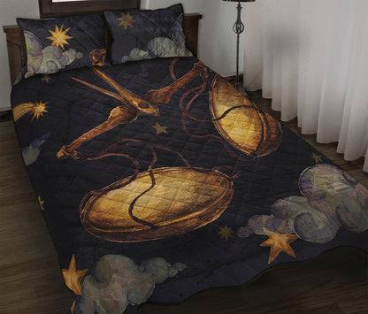 Watercolor Libra Zodiac Sign Print Quilt Bed Set