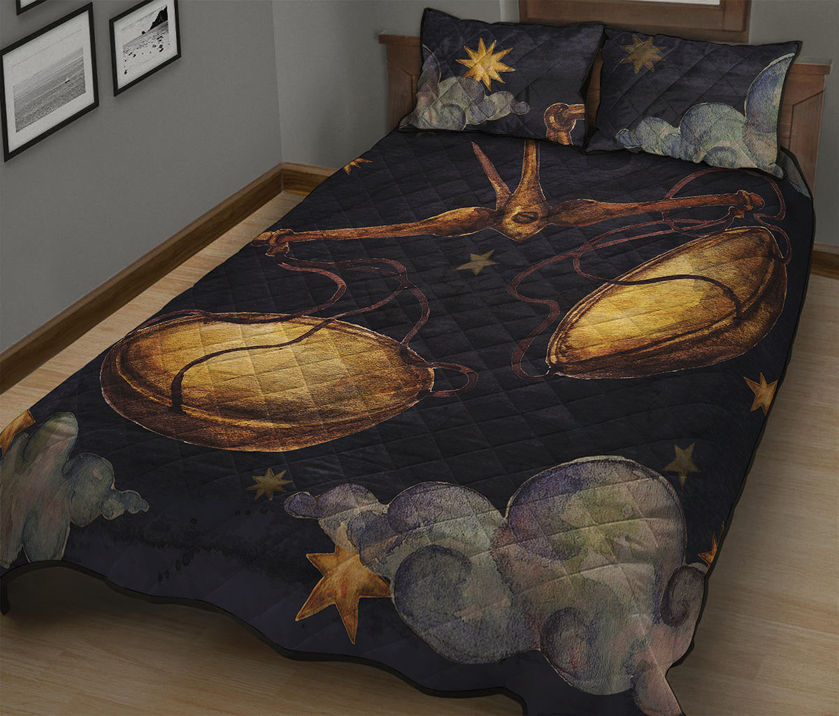 Watercolor Libra Zodiac Sign Print Quilt Bed Set