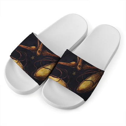 Watercolor Libra Zodiac Sign Print White Slide Sandals