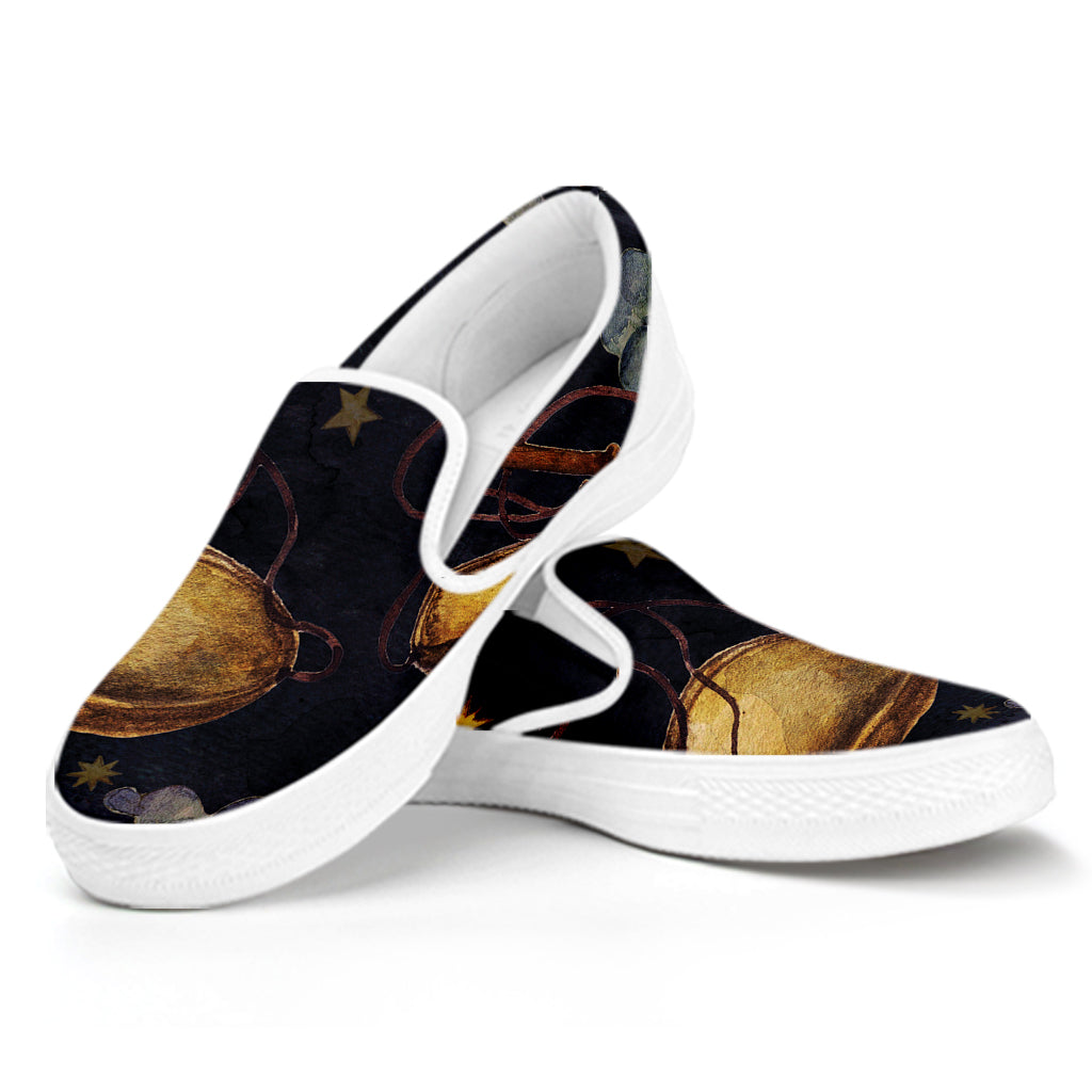 Watercolor Libra Zodiac Sign Print White Slip On Shoes