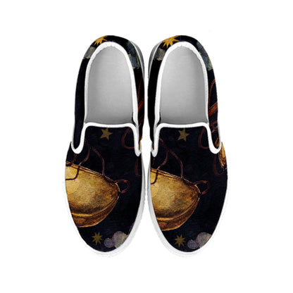 Watercolor Libra Zodiac Sign Print White Slip On Shoes