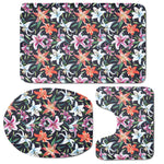 Watercolor Lily Flowers Pattern Print 3 Piece Bath Mat Set