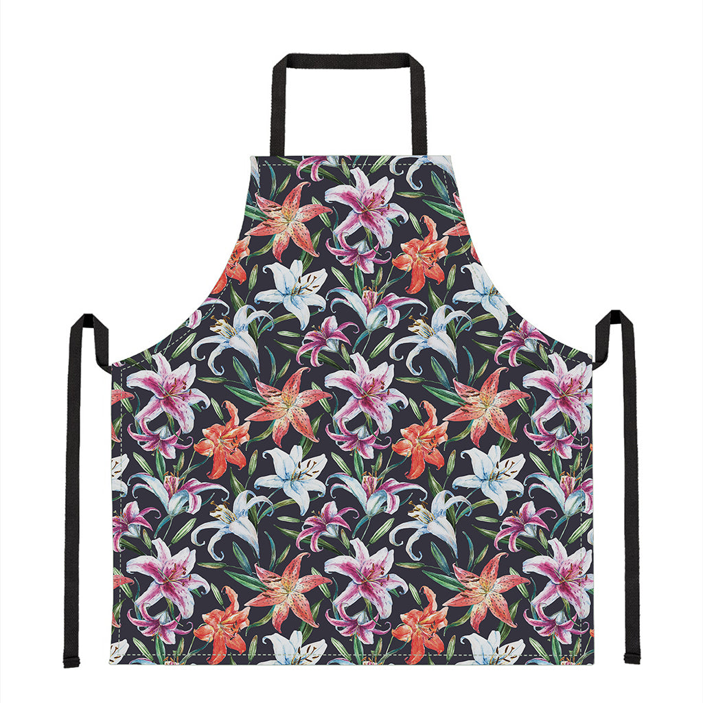 Watercolor Lily Flowers Pattern Print Apron
