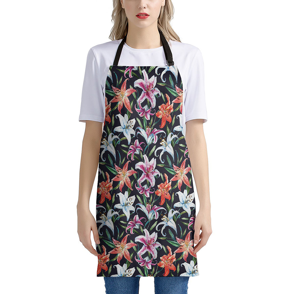 Watercolor Lily Flowers Pattern Print Apron