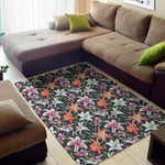 Watercolor Lily Flowers Pattern Print Area Rug