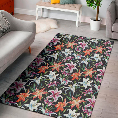 Watercolor Lily Flowers Pattern Print Area Rug