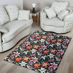 Watercolor Lily Flowers Pattern Print Area Rug