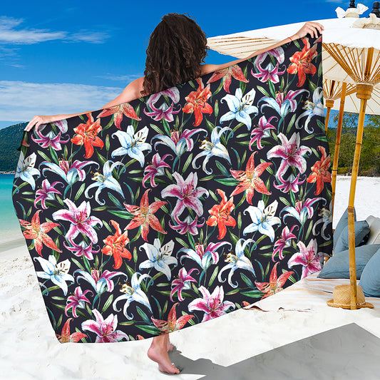 Watercolor Lily Flowers Pattern Print Beach Sarong Wrap