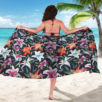 Watercolor Lily Flowers Pattern Print Beach Sarong Wrap