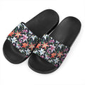 Watercolor Lily Flowers Pattern Print Black Slide Sandals