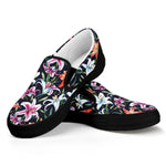 Watercolor Lily Flowers Pattern Print Black Slip On Shoes