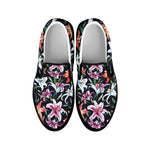 Watercolor Lily Flowers Pattern Print Black Slip On Shoes