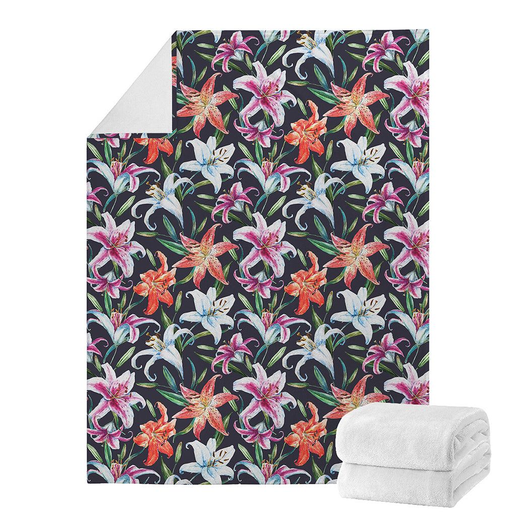 Watercolor Lily Flowers Pattern Print Blanket