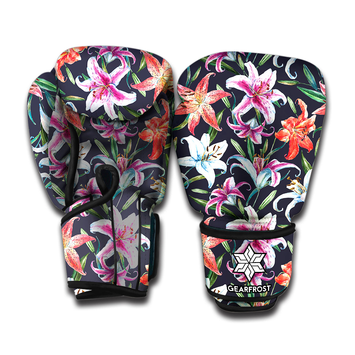 Watercolor Lily Flowers Pattern Print Boxing Gloves
