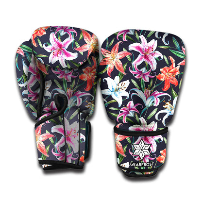Watercolor Lily Flowers Pattern Print Boxing Gloves