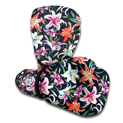 Watercolor Lily Flowers Pattern Print Boxing Gloves