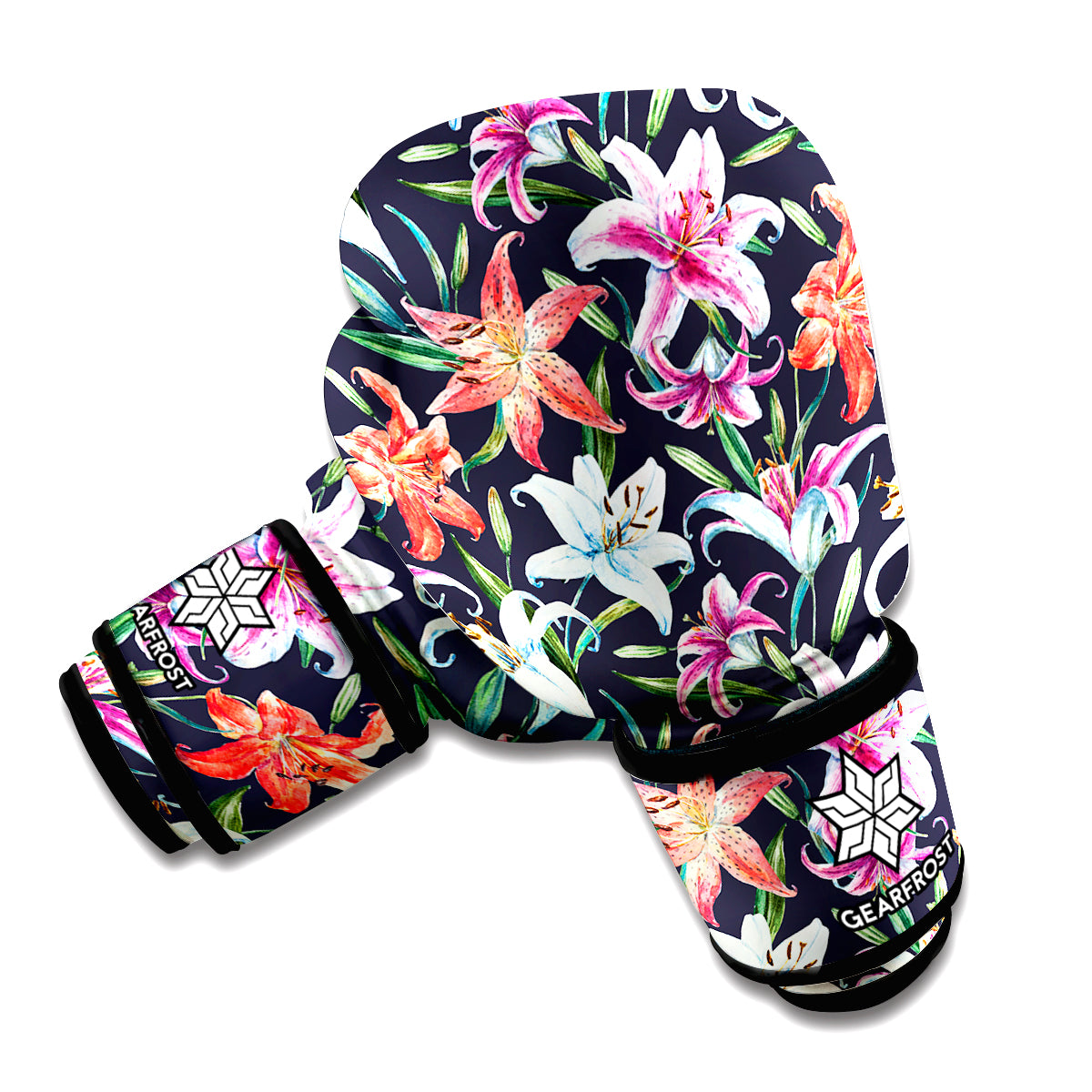 Watercolor Lily Flowers Pattern Print Boxing Gloves