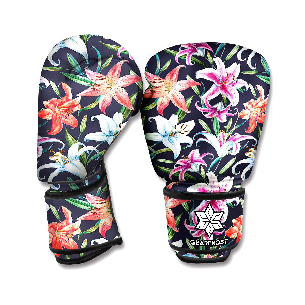 Watercolor Lily Flowers Pattern Print Boxing Gloves