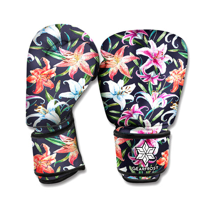Watercolor Lily Flowers Pattern Print Boxing Gloves