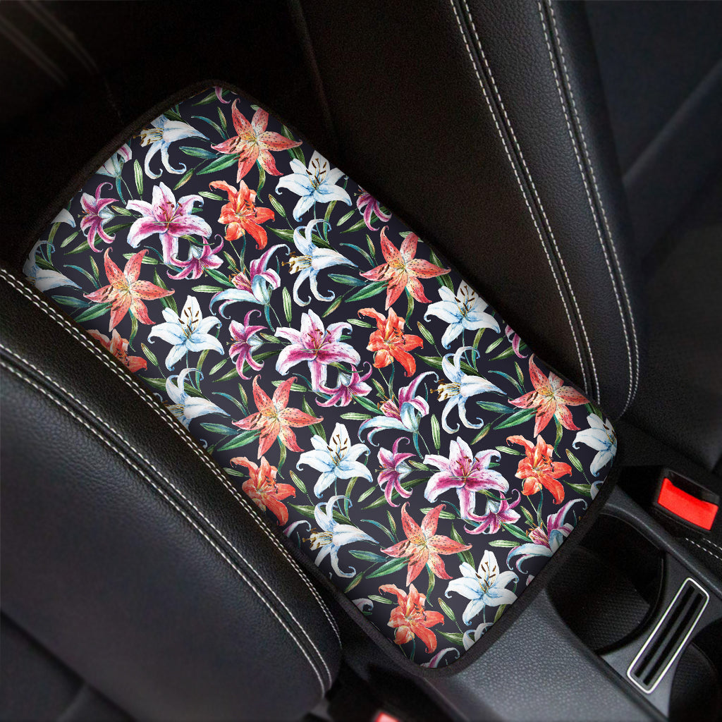 Watercolor Lily Flowers Pattern Print Car Center Console Cover