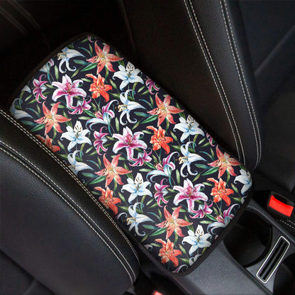 Watercolor Lily Flowers Pattern Print Car Center Console Cover