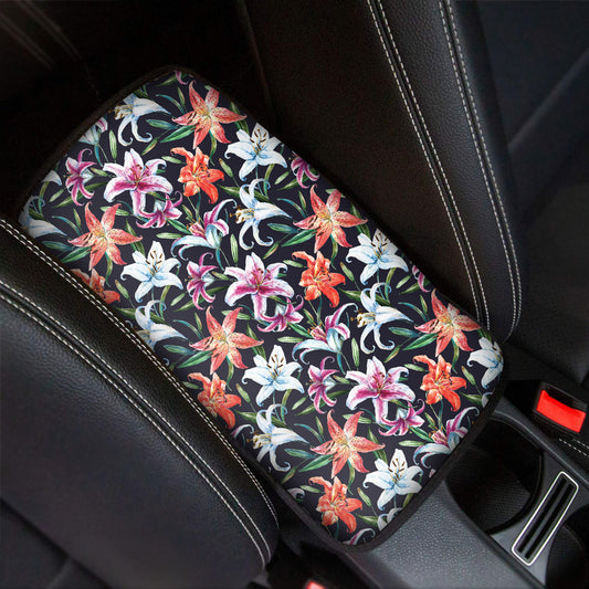 Watercolor Lily Flowers Pattern Print Car Center Console Cover