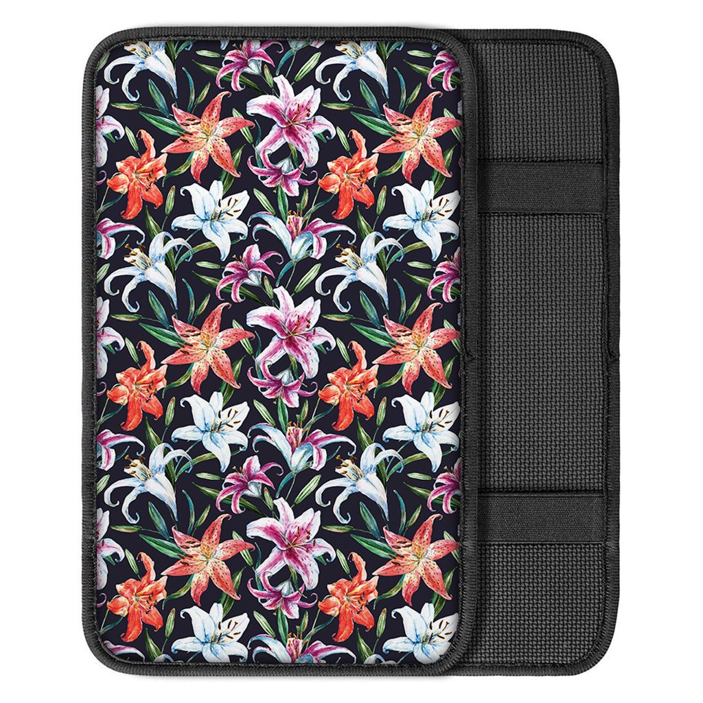 Watercolor Lily Flowers Pattern Print Car Center Console Cover