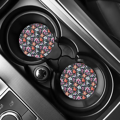 Watercolor Lily Flowers Pattern Print Car Coasters