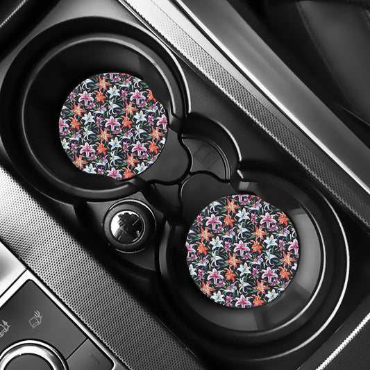 Watercolor Lily Flowers Pattern Print Car Coasters