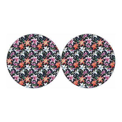 Watercolor Lily Flowers Pattern Print Car Coasters