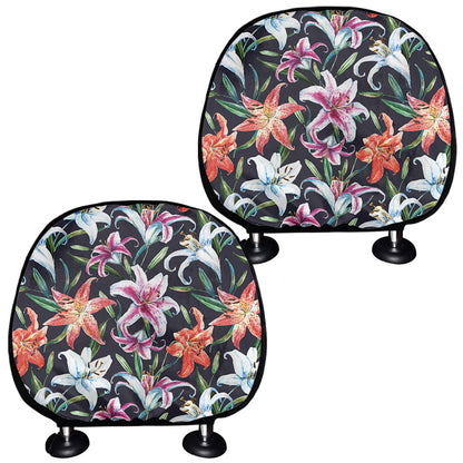 Watercolor Lily Flowers Pattern Print Car Headrest Covers