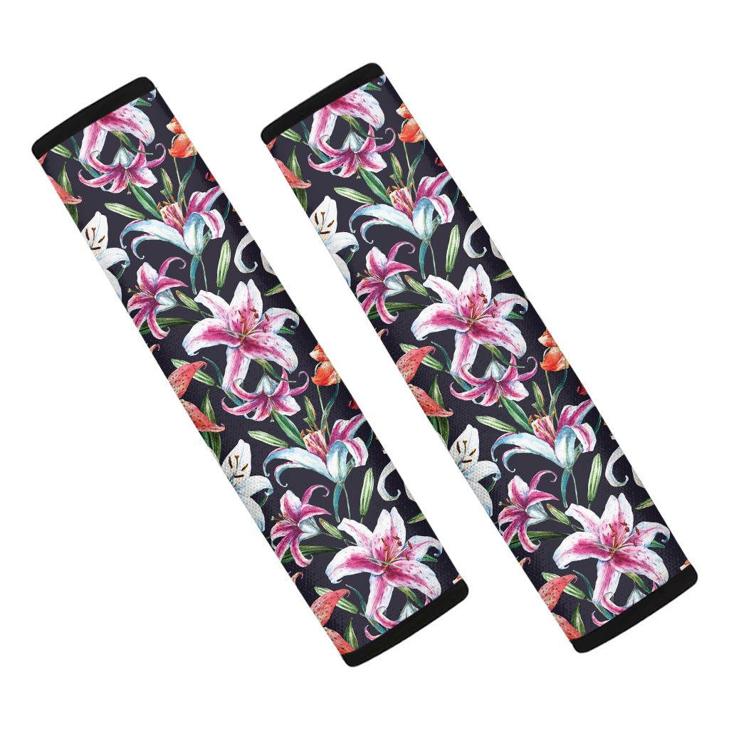 Watercolor Lily Flowers Pattern Print Car Seat Belt Covers