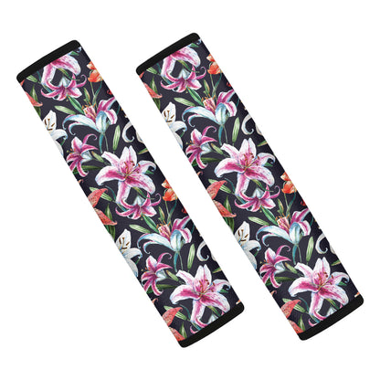 Watercolor Lily Flowers Pattern Print Car Seat Belt Covers