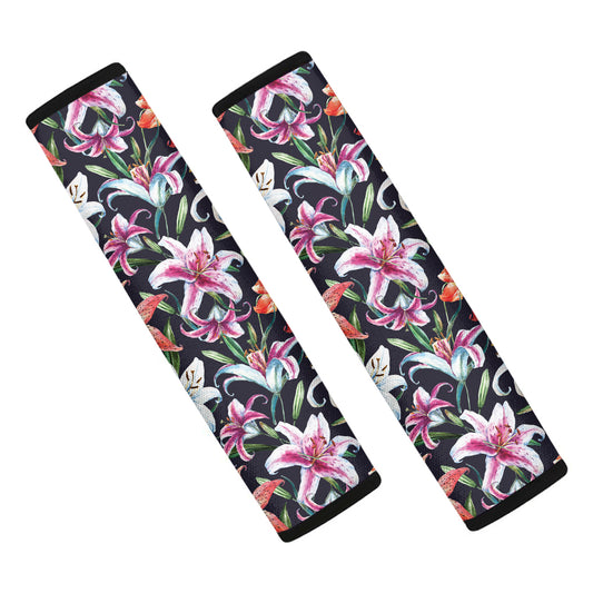 Watercolor Lily Flowers Pattern Print Car Seat Belt Covers
