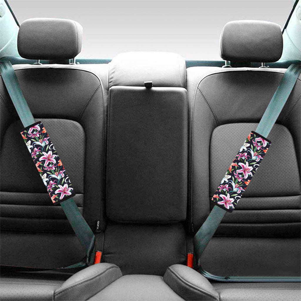 Watercolor Lily Flowers Pattern Print Car Seat Belt Covers