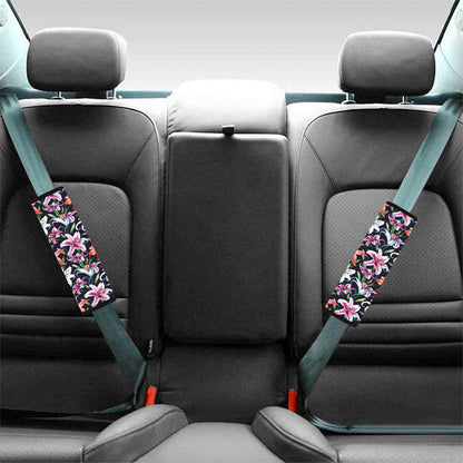 Watercolor Lily Flowers Pattern Print Car Seat Belt Covers