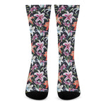 Watercolor Lily Flowers Pattern Print Crew Socks