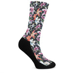 Watercolor Lily Flowers Pattern Print Crew Socks