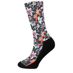 Watercolor Lily Flowers Pattern Print Crew Socks