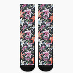 Watercolor Lily Flowers Pattern Print Crew Socks