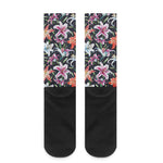 Watercolor Lily Flowers Pattern Print Crew Socks