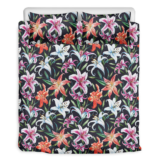 Watercolor Lily Flowers Pattern Print Duvet Cover Bedding Set